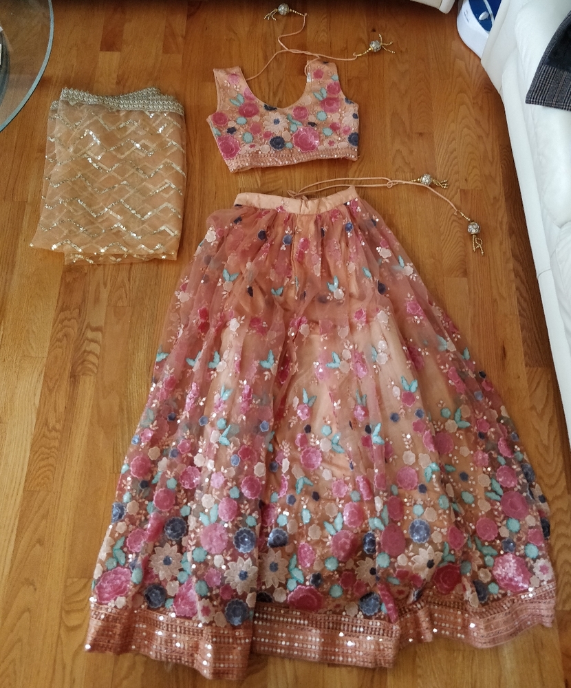 Fairy Peach Colour Lenhenga (butterflies + florals)